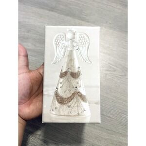 PIER 1 IMPORTS GLASS GUARDIAN ANGEL GLITTERY SMALL 4.5" CHRISTMAS HOLIDAY DECOR
